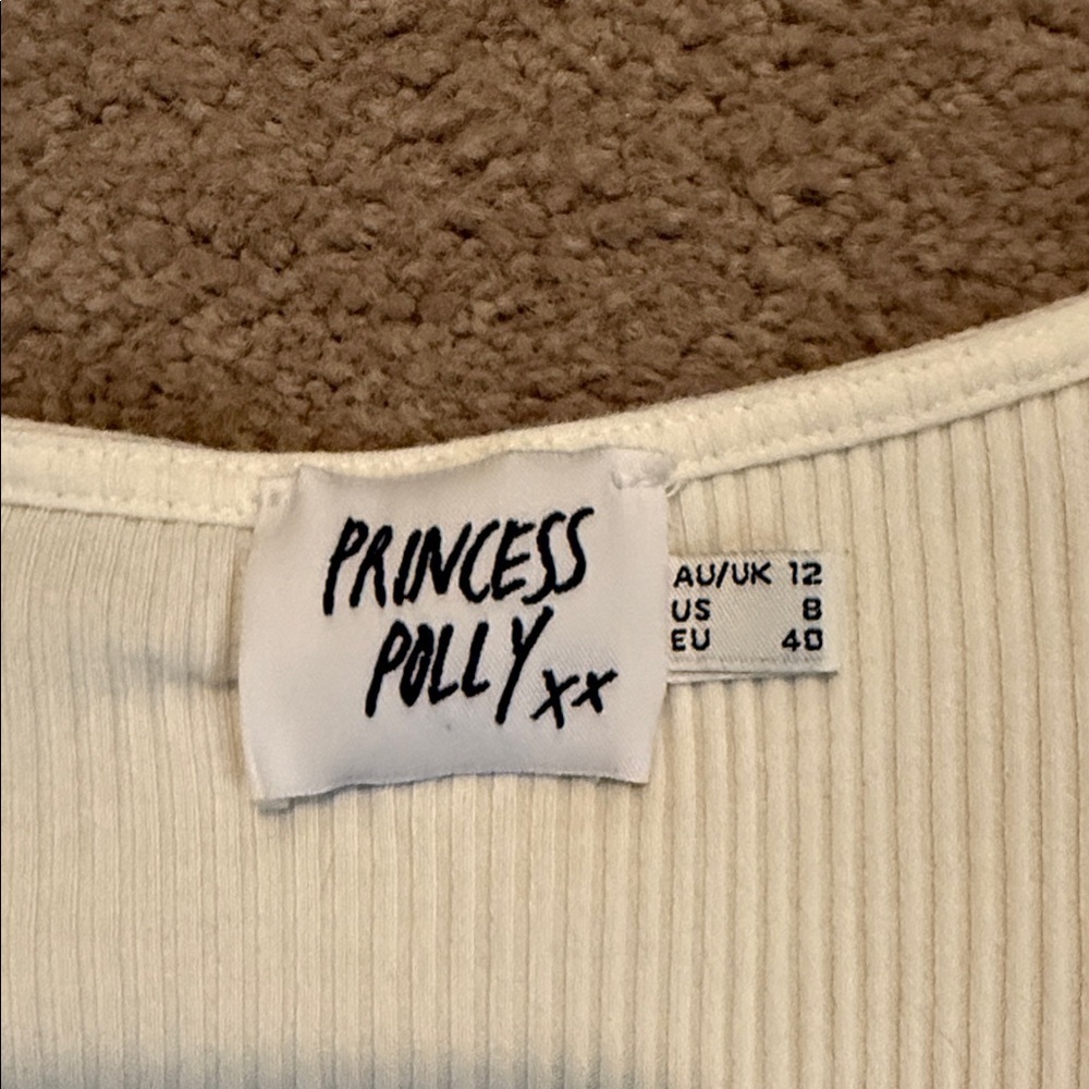 Princess Polly Cream Ribbed Ruched Blouse - Picture 2 of 5